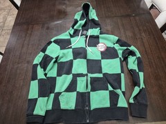 Demon Slayer AddiX Mens M Green/Black Check Fleece Full Zip Hoodie Pockets