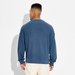 Men Waffle Crewneck Pullover Sweatshirt – Original Use Blue M
