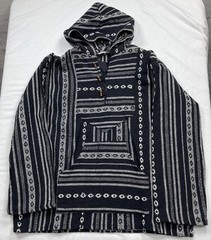 Baja Mexican Aztec Striped Hoodie Mens Small Black/White KangarooPocket Preowned