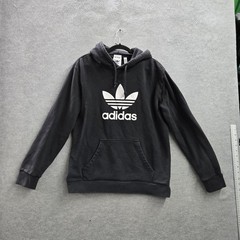Adidas Men Hoodie M Black Trefoil Activewear Logo Drawstring Long Sleeve