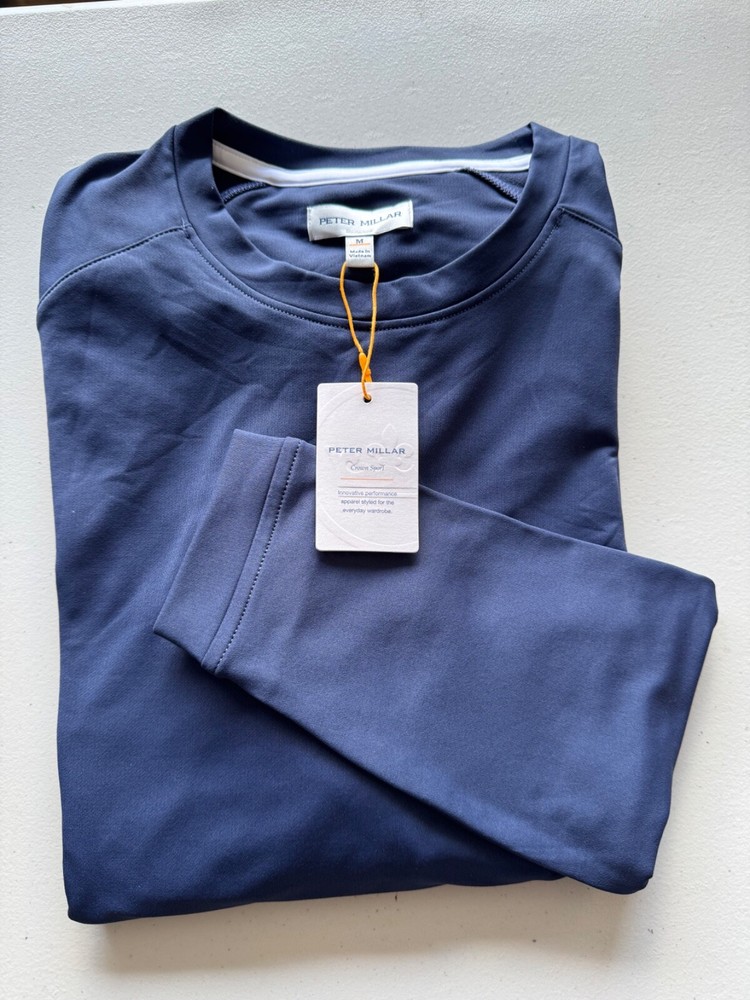 Peter Millar Cradle Performance Crewneck Sweatshirt Pullover Gray Blue Black NWT