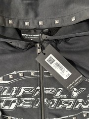 Supply & Demand Men’s M Gray Studded Full Zip Hoodie NYC Graphic Logo Pockets