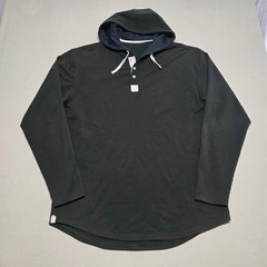 BYLT Premium Basics Mens XL Dk Green Drop Cut Long Sleeve Hooded Henley LUX