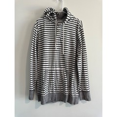 American Eagle Striped Henley Hoodie Mens XLT Black White Classic Fit Pullover