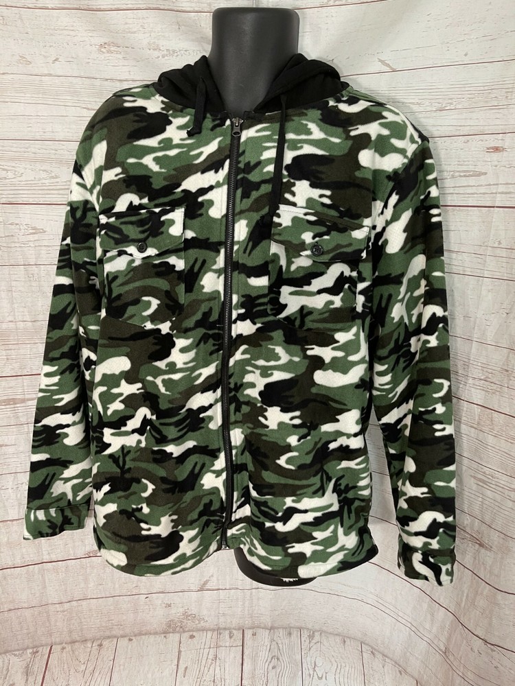 New Feeling Men’s Hoodie Full Zip Camo Green-White-Brown Size L