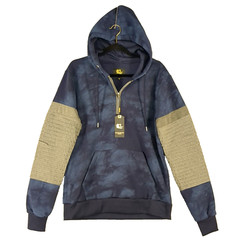 NWT $69 TAILORED RECREATION Fleece Tie Dye Hoodie MEDIUM Pleated Sleeve Blue