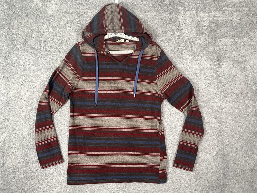 Vans Hoodie Mens Medium Red Striped Heritage Lightweight V Neck Pullover Jersey