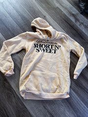 Sabrina Carpenter Short N’ Sweet Beige Pullover Hoodie Graphic Print Pockets S
