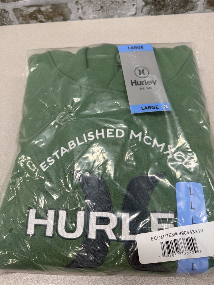 HURLEY Green GRAPHIC PULLOVER HOODIE SWEATSHIRT MENS L Large NWT Surf Logo
