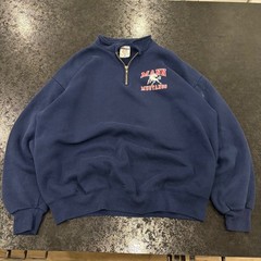 Vintage Jerzees Super Sweats Quarter Zip Mann Mustangs Navy Blue Sweatshirt XL