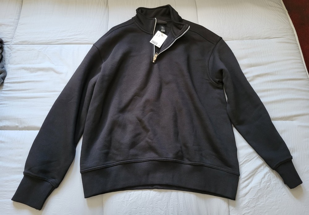 H&M Men’s Loose Fit 1/4 Zip Pullover Sweatshirt Black Size Medium