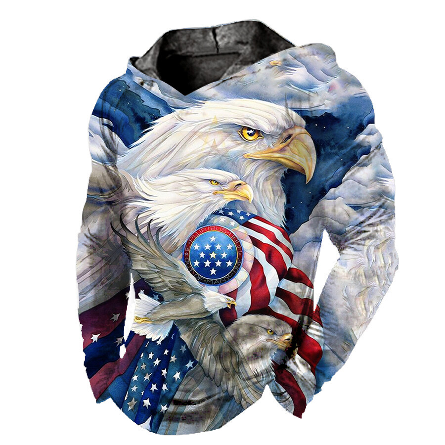 Men’s Hoodie American Eagle USA Flag Soft LightWeight Hooded T Shirt Silky Sport