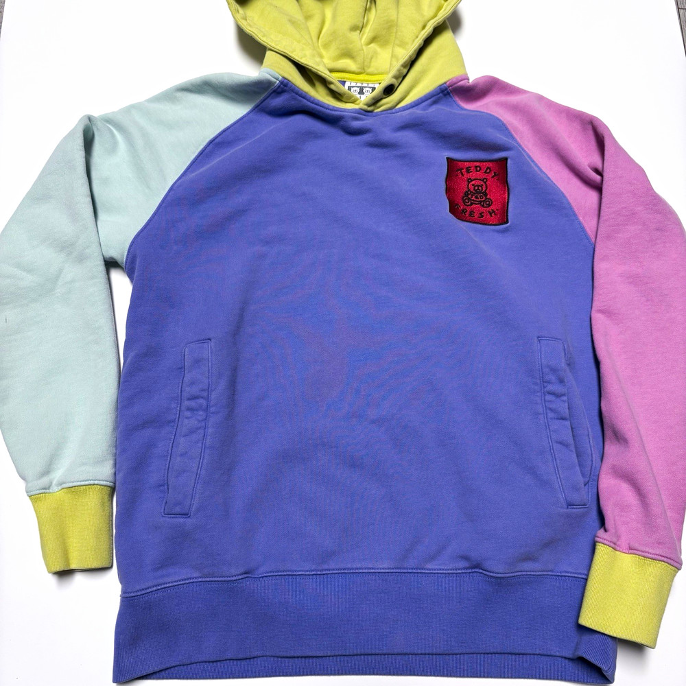Teddy Fresh Colorblock Pullover Hoodie Size S Purple Green Pink Blue Pockets