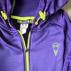 Under Armour Men’s M Purple Green Fleece Full Zip Hoodie Pockets Loose Fit