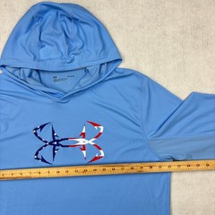 Under Armour Shirt Mens Large Blue Freedom Iso Chill Fish Hook Flag Hoodie Sun