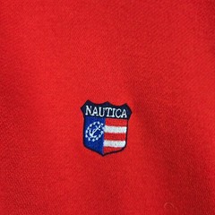 VTG NAUTICA TEAM USA New 1/4 Button Hoodie Mens Sz Large Red Sweatshirt Hooded