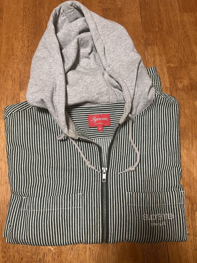 Supreme Fall 2017 Hooded Green Stripe Denim Zip Up MED Shirt Box Logo