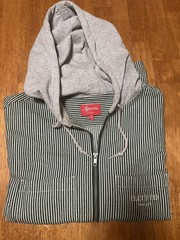 Supreme Fall 2017 Hooded Green Stripe Denim Zip Up MED Shirt Box Logo