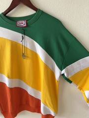 SAW Colorblock Crewneck Pullover Sweatshirt Embroidered Green Yellow M