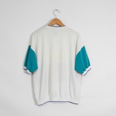 Vintage 80s Henley Short Sleeve Sweatshirt Mens XL Color Block Distressed Retro