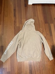 Overtime Beige Graphic Fleece Pullover Hoodie w/ Logo, Pockets Men’s L
