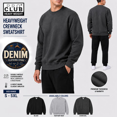 1 NEW PRO CLUB SOLID PLAIN HEAVY WEIGHT FLEECE CREW-NECK SWEATSHIRTS SIZE S-5XL