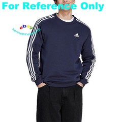 ADIDAS ESSENTIALS FLEECE 3 STRIPES SWEATSHIRT GK9111 LEGEND INK WHITE MENS SZ L