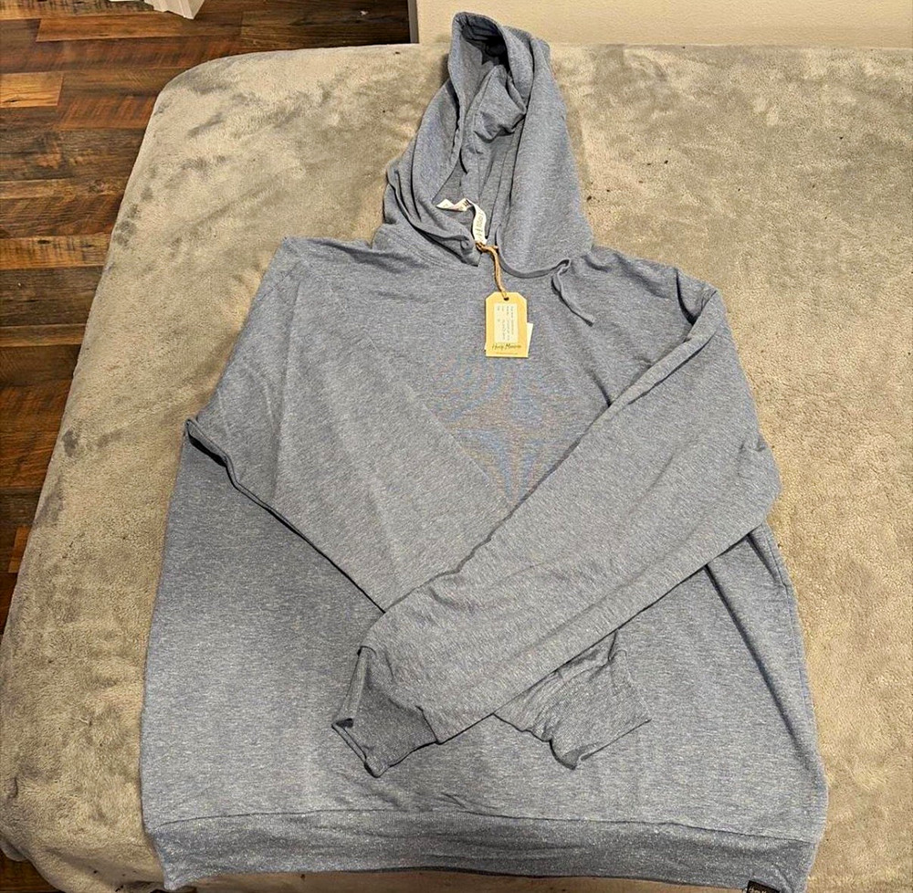 Hemp Mamma Isadora Men’s Hoodie XL Stellar Blue Heather Pullover Drawstring