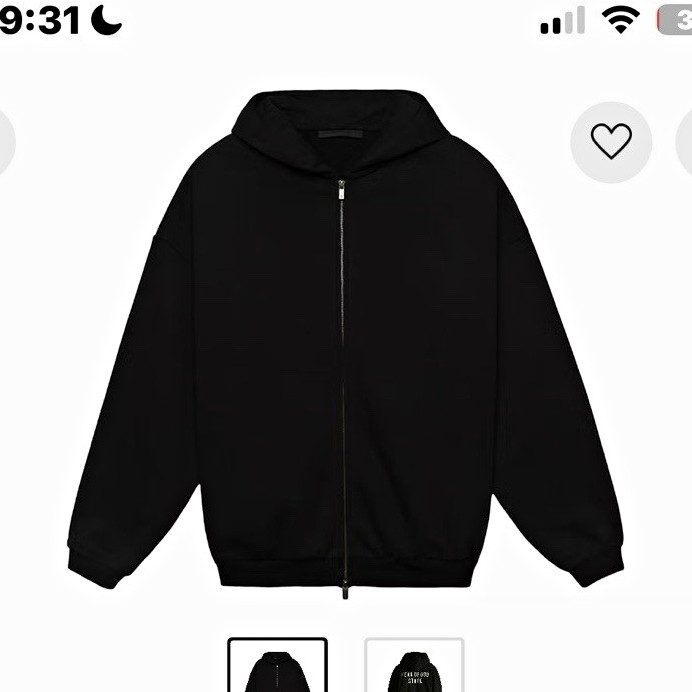 Fear of God Essentials Men’s Heavy Fleece Full Zip Hoodie Black XXS