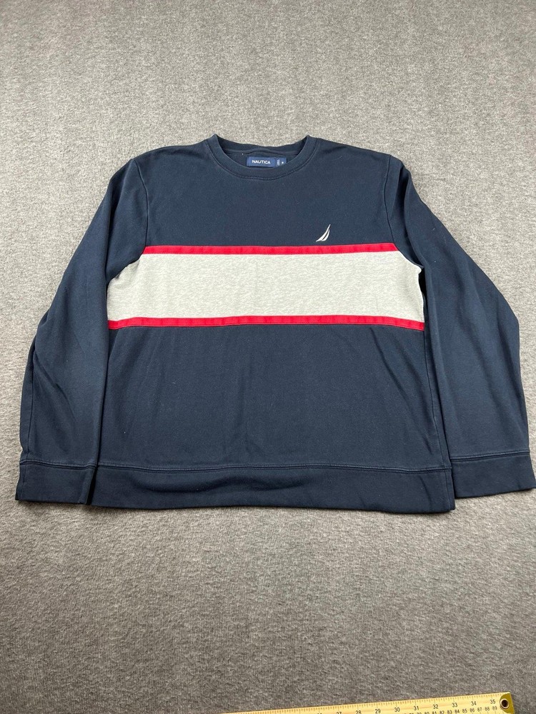 Nautica Men’s Navy Blue Sweatshirt with White Red Stripe Size Medium