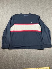 Nautica Men’s Navy Blue Sweatshirt with White Red Stripe Size Medium