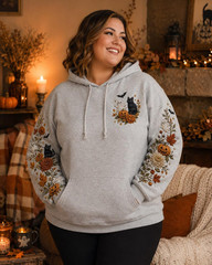 Pumpkin Spice Ghost Embroidered Hoodie, Spooky Season Hoodie, Black Cat Hallowee