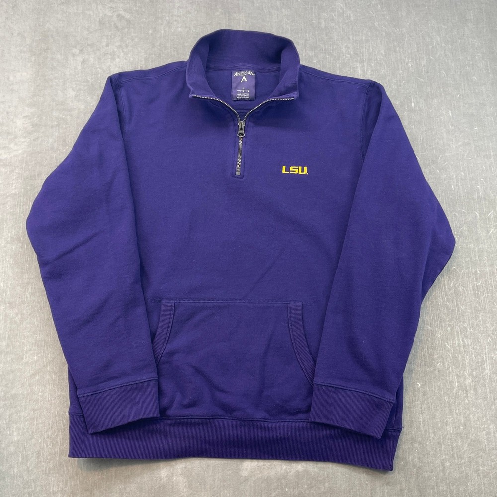 LSU Tigers Antigua Mens Large Purple Quarter 1/4 Zip Pullover Fleece Sweatshirt