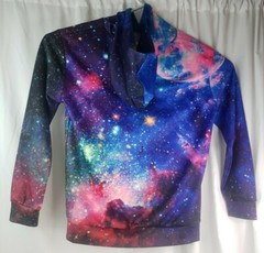 Hoodie Colorful Galaxy Blue/Green SPACE Stretch Athletic Gym Sweatshirt Sz XL