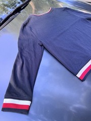 Tommy Hilfiger Mens Pullover Sweatshirt Size L Large Navy Blue Red White Trim