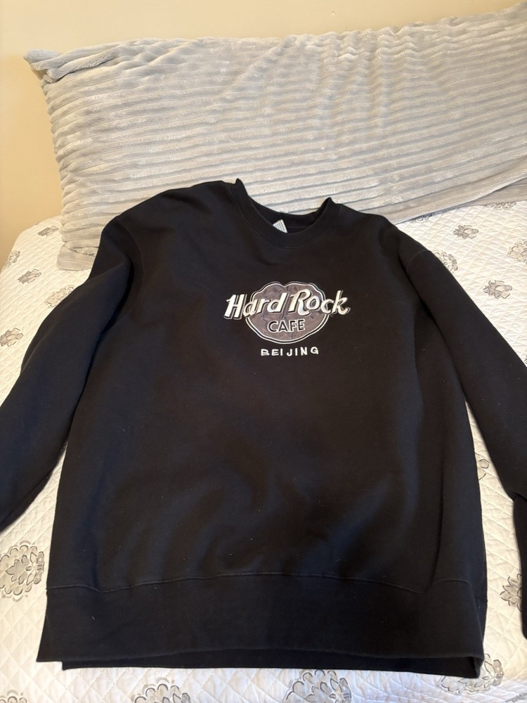 Vintage 90s Hard Rock Cafe Beijing China Sweatshirt black embroidered rare XL