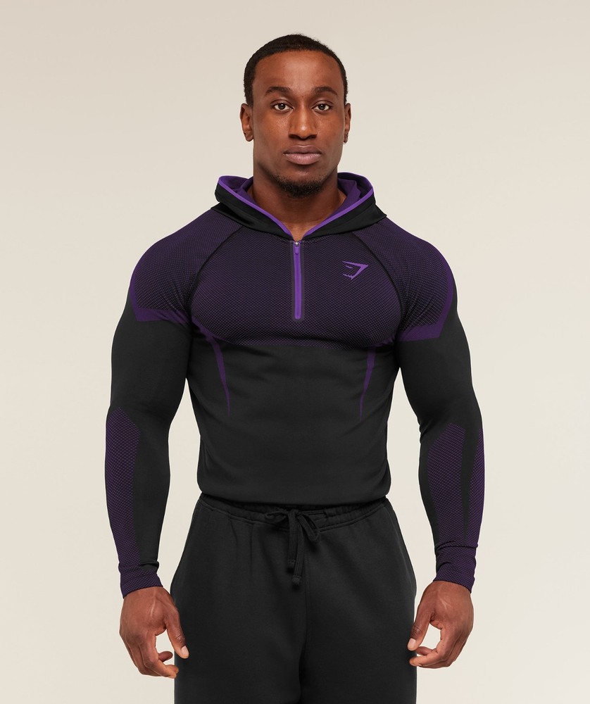 Gymshark Onyx 5.0 Seamless Hoodie Black/Athletic Purple SIZE LARGE – IN HAND!