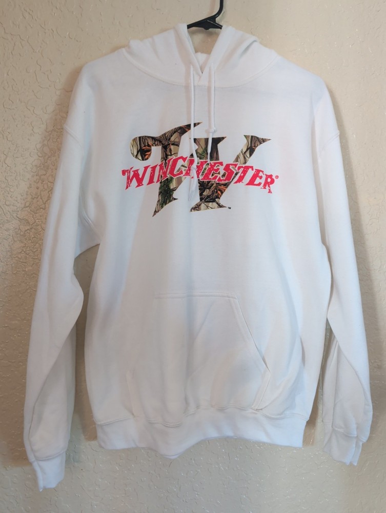 Winchester pullover solid white hoodie sweatshirt w/ Winchester and camo W logo