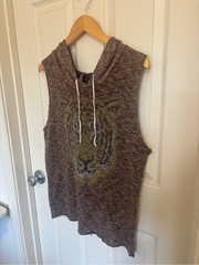 Jesse & J Made in USA Tiger Knit Sleeveless Hoodie Brown Olive XL