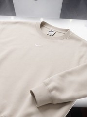 Nike Beige Crewneck Fleece Pullover Sweatshirt Embroidered Logo mens Size S