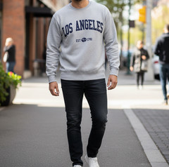 Letter Graphic Round Neck Long Sleeve Sweatshirts Los Angeles EST-1781