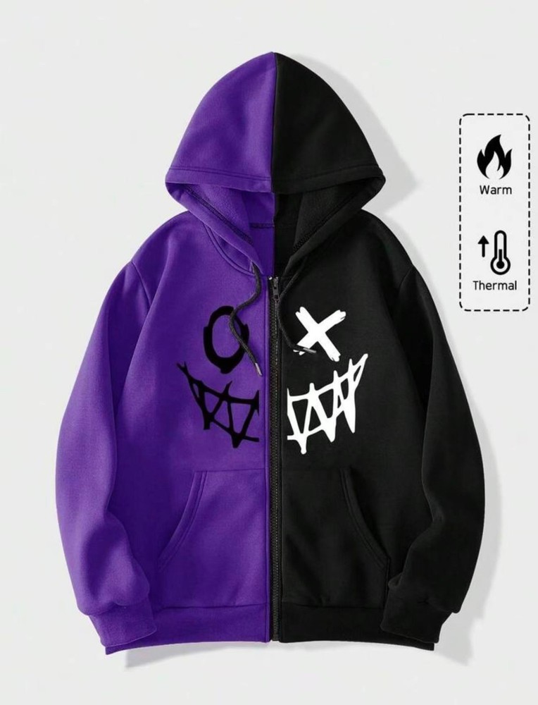 Men’s Two Tone Graphic Zip Hoodie Drawstring Casual Streetwear Sweatshirt