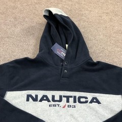 Nautica Hoodie Sweatshirt Mens Medium Blue Gray NAUTEX Fleece Pullover Logo