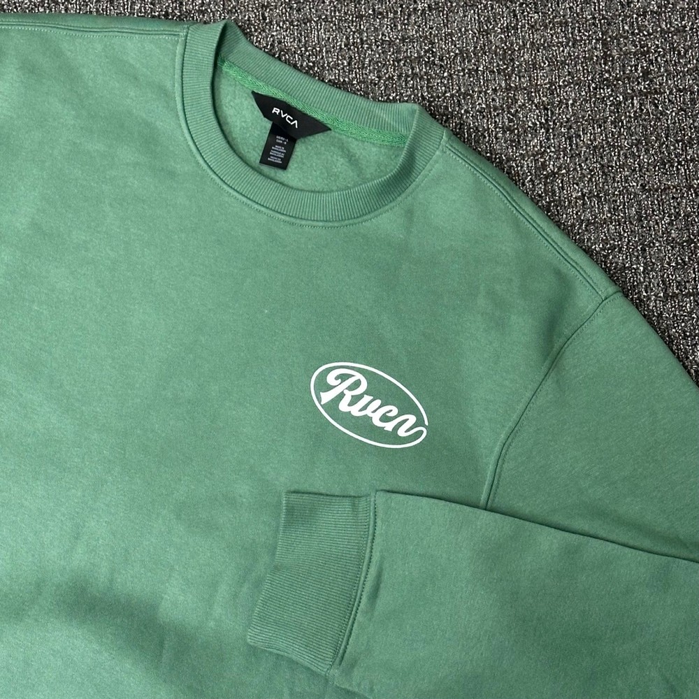 RVCA Oliver Crew Sweatshirt Mens Large Green Fleece Pullover Spring NEW $56