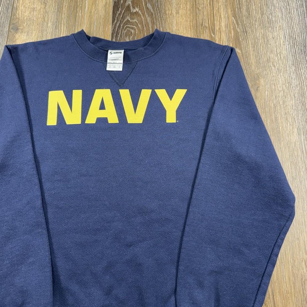 Vintage United States Navy Sweatshirt Mens S Blue US Sailor Spellout Y2K Sweater