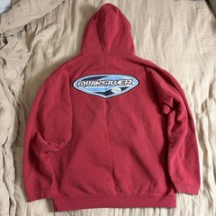 Vintage 90s Y2K Quiksilver Hoodie Design Surf Skate Red Thrashed Mens Medium