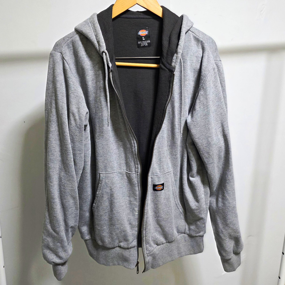 Dickies Men’s Gray Full Zip Hooded Waffle Lined Hoodie w/ Pockets Size L