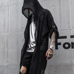 Hot Selling Men’s Pleated Woven Cotton Black Hooded Jacket Shirt Cardigan Sport