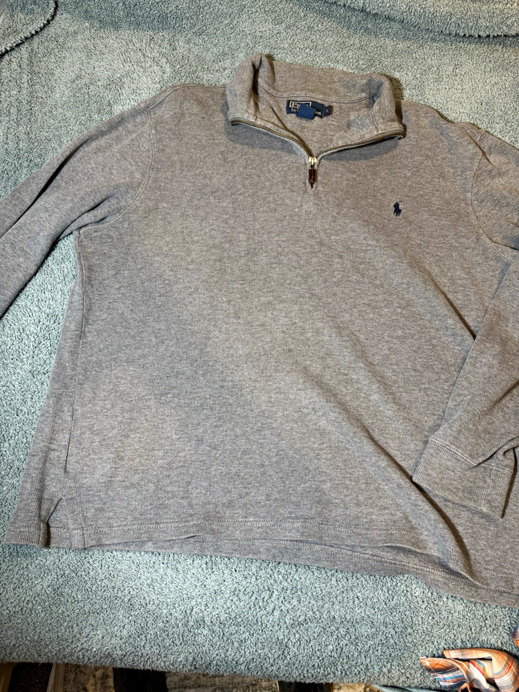 Polo Ralph Lauren Men’s Gray 1/4 Zip Mock Neck Logo Cotton Knit Sweatshirt L