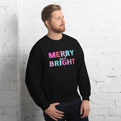 Merry & Bright Christmas Holiday Black Unisex Sweatshirt S,M,L,XL,2X,3X,4X